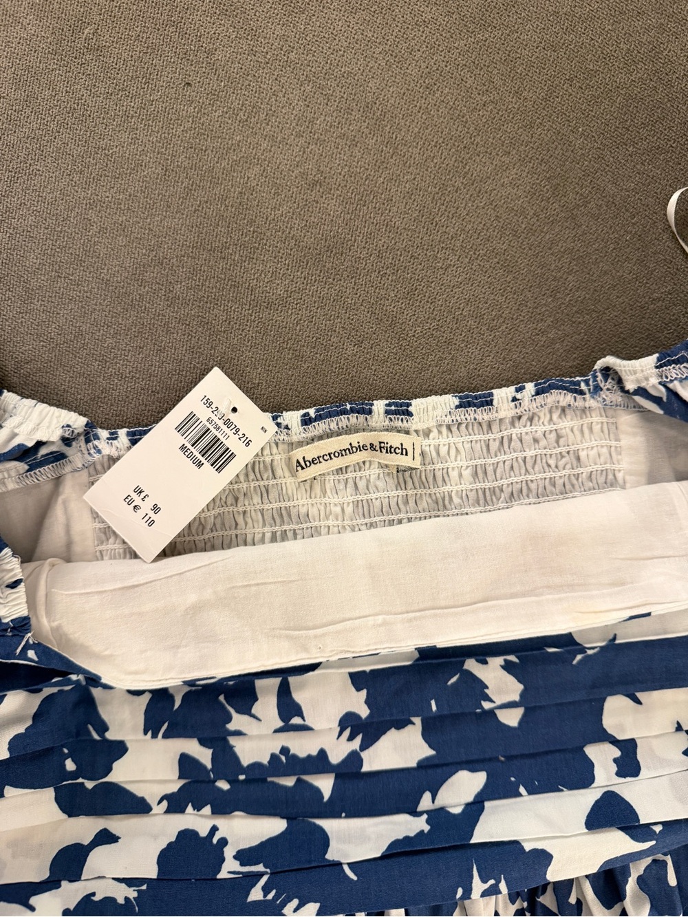 Abercrombie & Fitch Emerson Blue White Floral Puff Sleeve Midi Dress M NWT - Picture 4 of 6